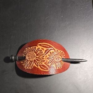 Sunflower Embossed Leather Hair Clip